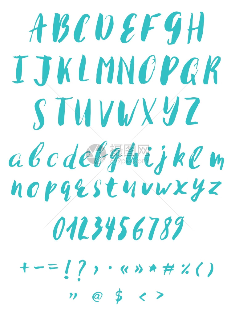 手写书法字母表手写书字母表蓝色颜矢量格式的笔刷脚字体图片