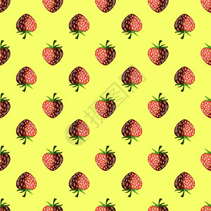 黄色背景上新鲜的草莓水果无缝模式新鲜的草莓水果无缝模式图片