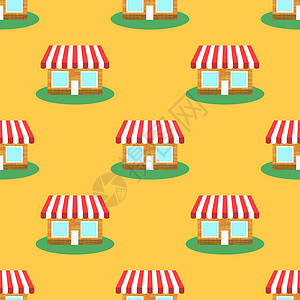雨篷无缝Smaii商店模式存储背景黄色上的无缝Smaii商店模式存储背景背景