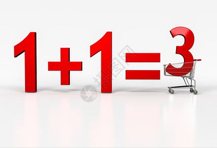 购买二的概念免费购买在白色背景的购物车上大红色标志13D图片
