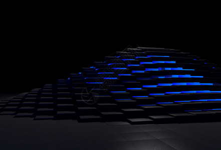 摘要3D背景黑石金字塔以蓝光照亮背景图片