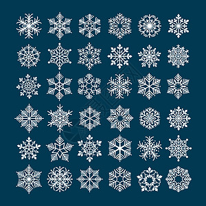 雪花矢量设定雪花的冬假冰冻和装饰的雪花双月光短片图片