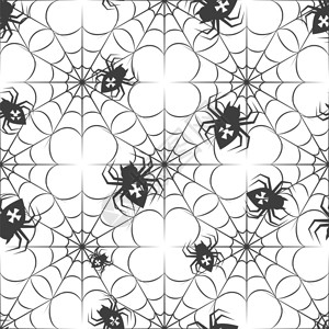 万圣节无缝模式与蜘蛛单色与蜘蛛和网无缝模式万圣节矢量图解图片