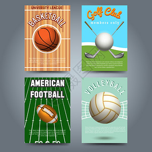 篮球海报背景体育小册子传单模板集篮球排美国脚和高尔夫卡背景