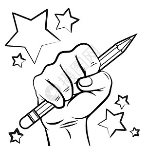 手铅笔和白背景孤立的恒星学校草图图片