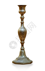 古董铜蜡烛台用剪切路径隔离在白色的上图片