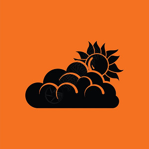 多云橙色天空云下的太阳黑色橙背景矢量图解插画