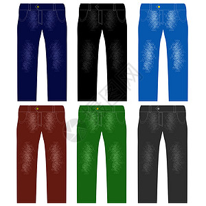 白色背景上孤立的一组彩色Jeans时装现代Denim彩色组图片