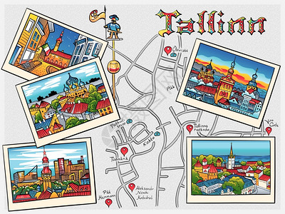 东正大教堂爱沙尼亚塔林市中世纪老城最流行的绘画风格彩色旅游书籍插画