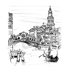 画桥位于意大利威尼斯的画像风格BontediRialto桥附近的GrandCanal大运河背景