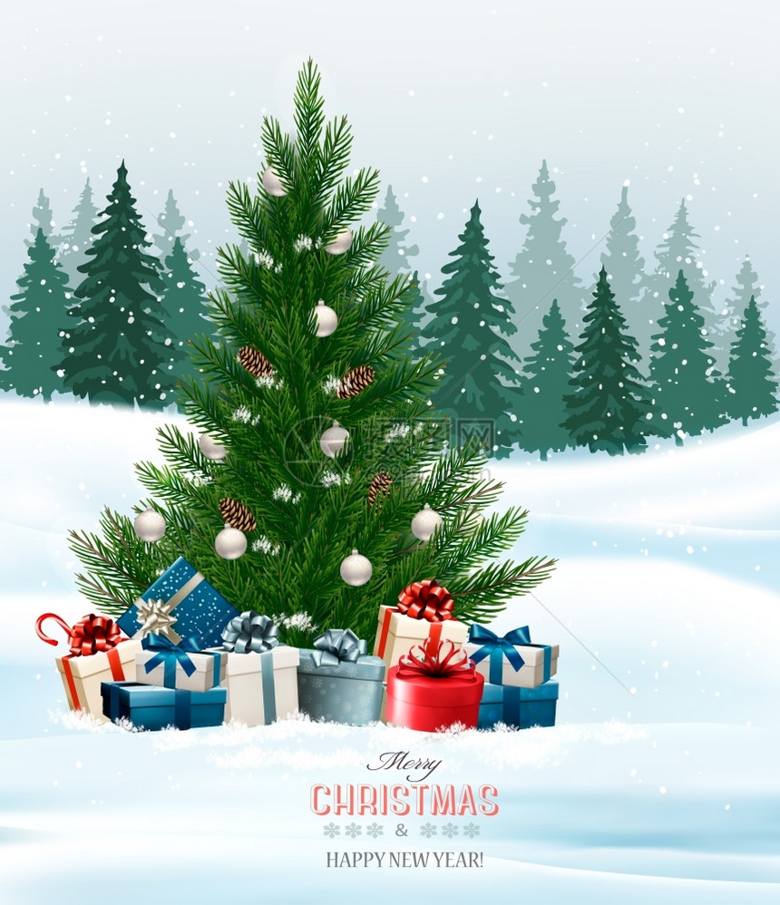 圣诞背景树和礼物矢量图片