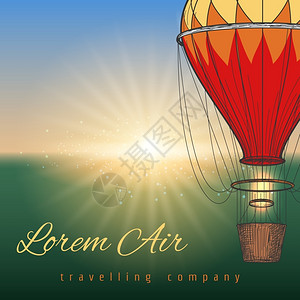热气球背景矢量旅行海报设计图片