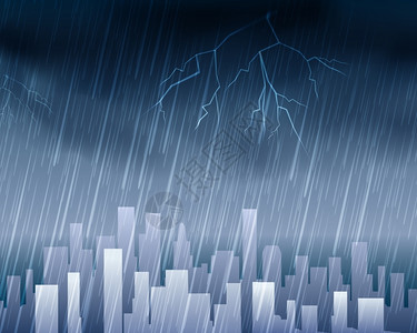 雨线降雨城市天气线插画