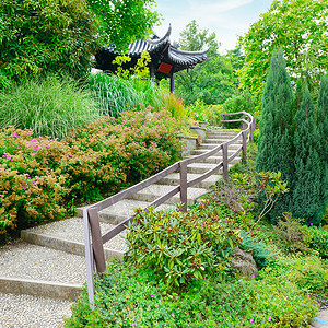 花园铁艺栏杆在美丽的夏日公园中背景