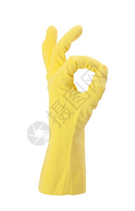 手持粉色清洁产品手套白色黄图片