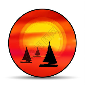 有日落和船只的矢量徽章 背景图片