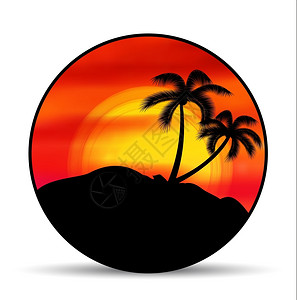 有日落和棕榈树的矢量徽章背景图片