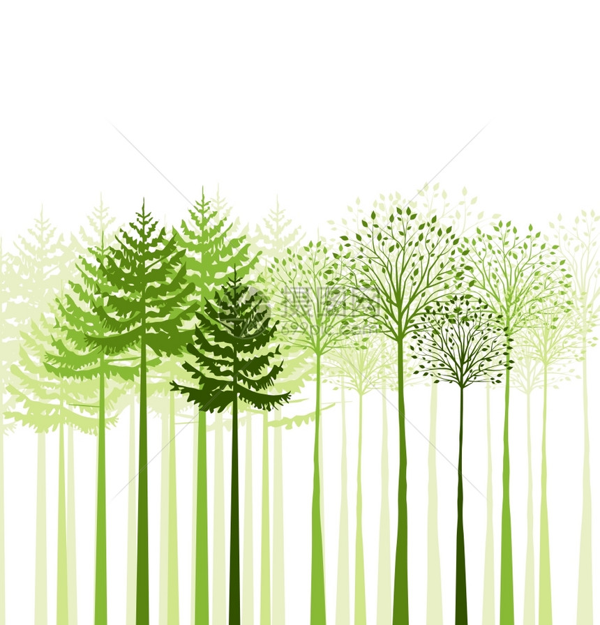 矢量绿色混合林树木景观图片