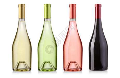白色和红葡萄酒瓶套装在白色上图片