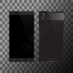 黑色手机素材带空白屏幕的黑智能手机前视图和后手机模拟设计移动电话矢量插图空白屏幕的黑智能手机插画