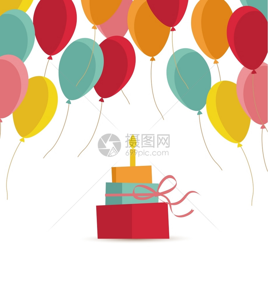 矢量生日甜蛋糕和蜡烛气球图片