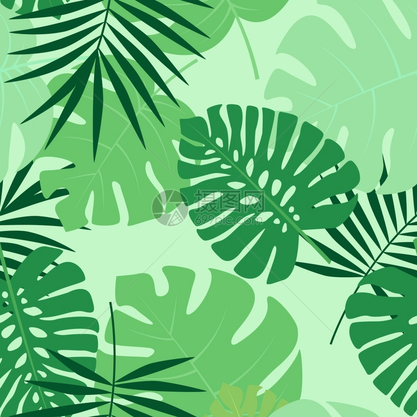 色无缝模式棕榈叶背景的矢量绿色图示无缝模式图片