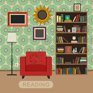 室内客厅有椅子和书架 图片
