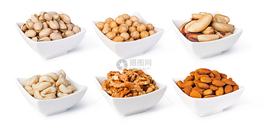 Nuts收藏在白色背景中孤立图片