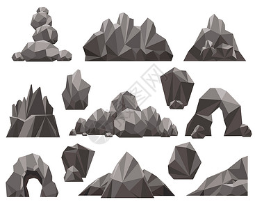 卡通3d岩石和头组卡通岩石和头组矢量图山地岩石和白背景孤立的石头堆图片