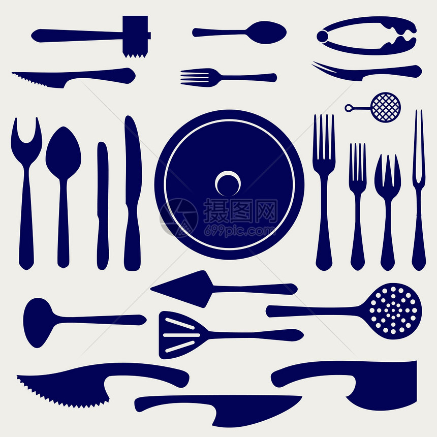 熔岩图标设置在灰色背景上熔岩矢量图标设置在灰色背景上勺子刀叉餐具和其他厨房元素设置在灰色背景上图片