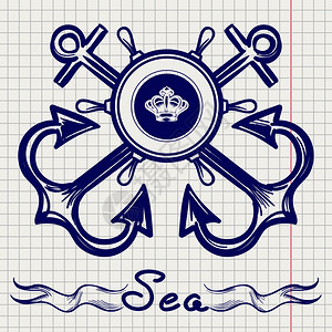 在笔记本页上贴有皇家舰队的徽章在笔记本页上用手画元素设计皇家舰队的徽章背景图片
