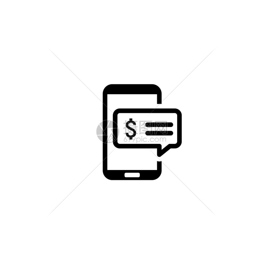SMS通知图标平坦设计短消息通知图标孤立说明应用符号或UI元素带弹出信件的移动电话图片