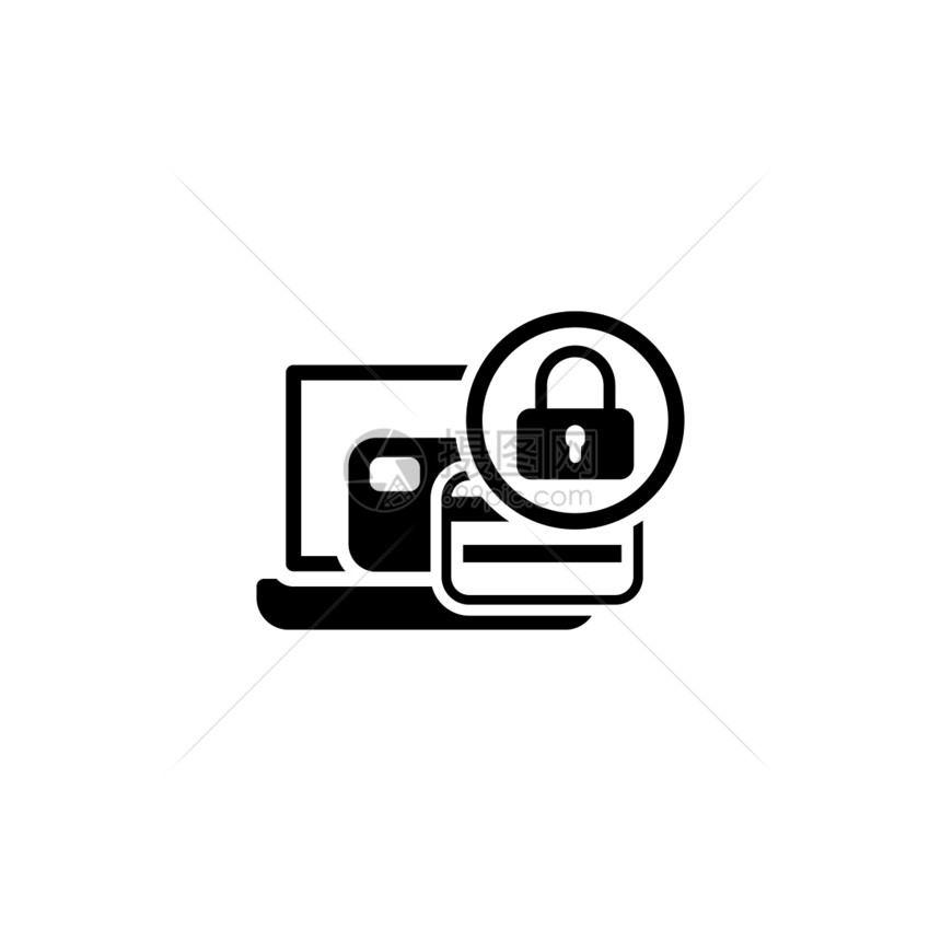 安全支付图标平面设计单独说明App符号或UI元素带银行卡和帕洛克的笔记本电脑图片
