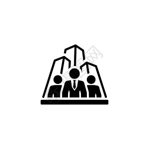 APP应用图标安保机构图标平面设计孤立说明App符号或UI元素后面有摩天大楼的一组人背景