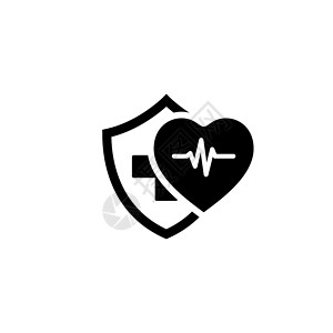 健康保险图标平面设计单向说明脉搏心脏和有的护盾背景图片