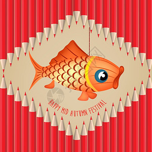 中秋节锦鲤花灯红色铅笔矢量设计模板背景图片
