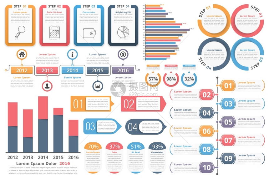 信息元素带有数字和文的物体条形图圆时间表带有百分数和文字的天体进程图矢量eps10插图图片