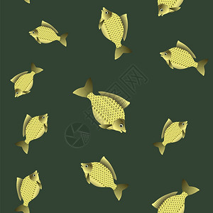 鱼墨没有缝合模式绿背景上孤立的一组鱼图片