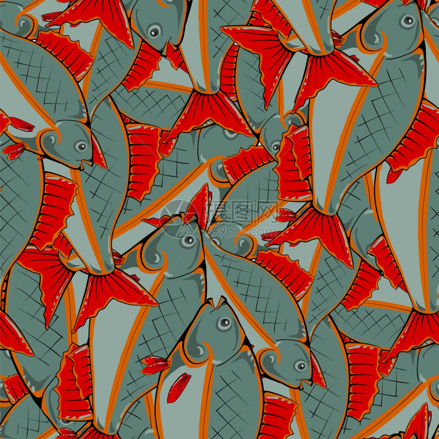 红鳍和反面新鲜鱼无缝海食物模式无缝海鱼图片
