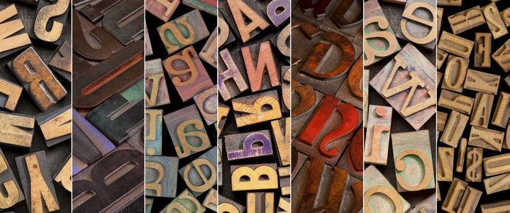 旧文字印刷木型打块中的字母不同体和样式的拼图阻碍高清图片素材