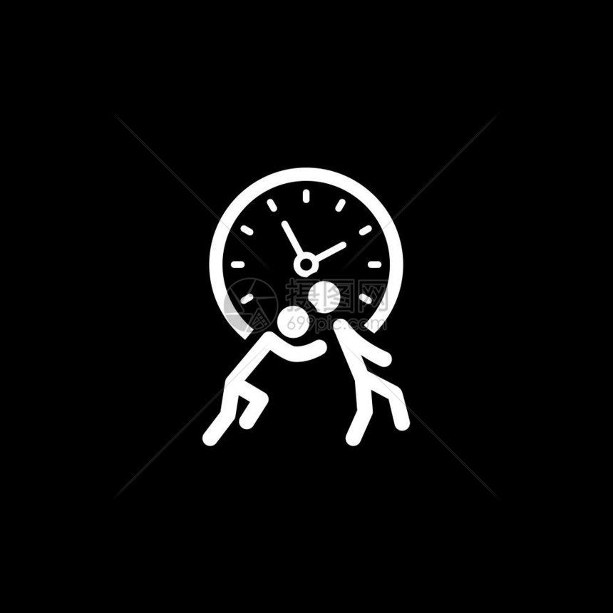 动作图标平面设计简单商业概念带有两个轮盘和时钟的孤立说明图片