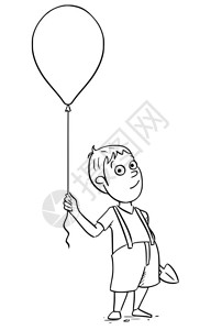 手画漫插图男孩拿着充气球和铲子背景图片