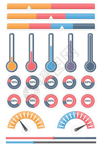 温度测量指标一套不同的指标横向指标血压条温度计圆进指标项目信息要素矢量eps10插图插画