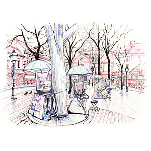 法国巴黎蒙马特的Tertre广场法国巴黎蒙马特的冬季广场法国巴黎图片