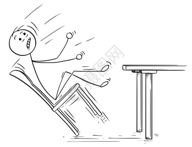 卡通矢量说明棍棒人摇摆和从桌子上坐椅摔倒的情况图片