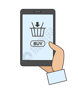 移动电话在线购买应用程序移动智能手机在线购买应用程序矢量插图图片