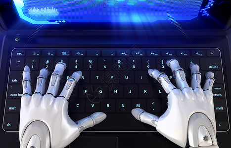 机器人在键盘上打字在键盘上打字3D插图图片