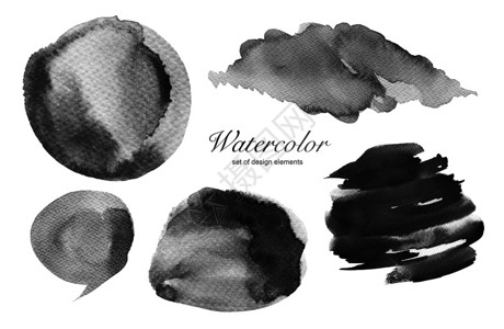 手绘污渍水彩收集水彩手绘设计元素背景纹理纸黑白背景