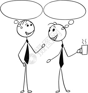 卡通棍棒人插图两个男商人交谈或聊天与空语音泡沫气球图片