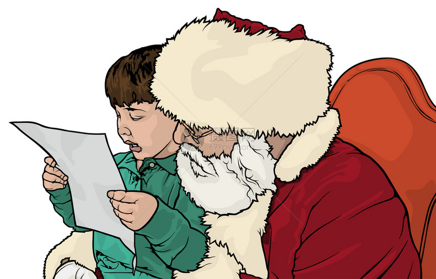 圣诞老人和小男孩图片